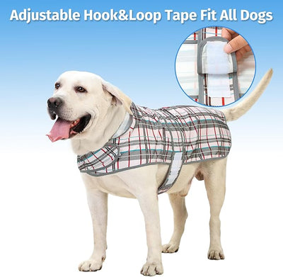Dog Raincoat for Large Dogs Waterproof Jacket Hooded Rain Coats with Reflective Strips Leash Hole & Poncho Adjustable Fit (Plaid,XL)
