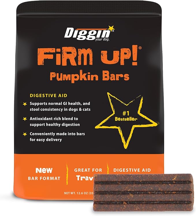 Diggin' Your Dog Firm Up Bars for Dogs & Cats, 100% Made in USA, Pumpkin Powder Bars for Dogs, Digestive Support, Apple Pectin, Fiber, Healthy Stool, 6 Count