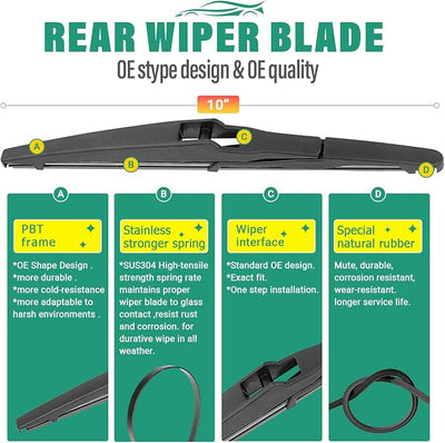 26" 18" 10" Windshield Wiper Blades Replacement for Toyota Highlander 2020 2021 2022 2023 2024 2025 Premium All Weather Front Rear Wipers Set for My Car - OEM Quality (Pack of 3)
