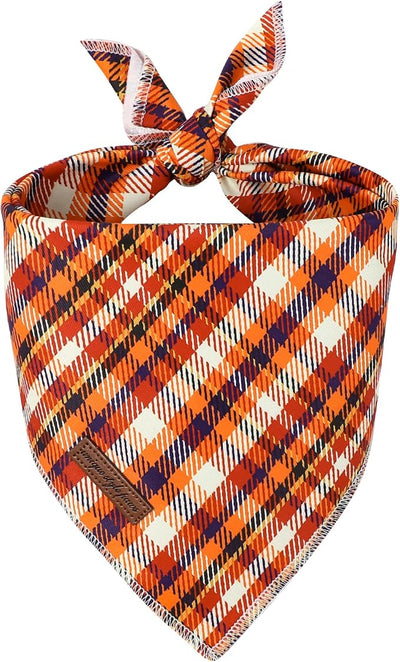 Unique Style Paws Dog Bandanas 1PC Washable Cotton Triangle Dog Scarfs Autumn Plaid with Colorful Orange Grid for Small Medium Large Dogs and Cats