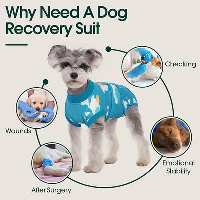 Kuoser Recovery Suit for Dogs After Surgery,Printed Dog Surgery Suit Female Male Spay Neuter,Anti-Licking Dog Onesie for Abdominal Wounds Skin Disease,Pet Surgical Recovery Bodysuit Cone Alternative,S