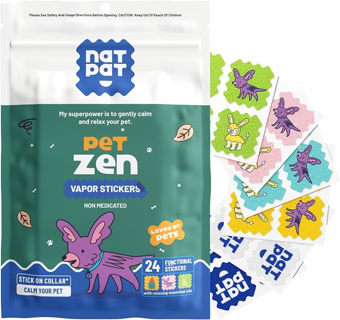 Pet Zen Calming Patches for Dogs – Non-Medicated Effective Stress Relief for Travel, Fireworks & Separation Anxiety - Long Lasting & Non-Toxic (24 Patches) - Locket Sold separetely