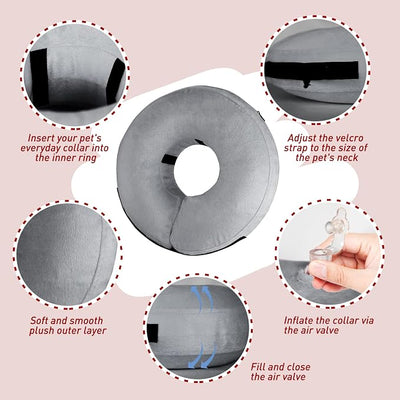 Inflatable Dog Cone Collar-Soft Protective Cone for Dogs After Surgery,Dog Donut Collar for Large Medium Small Dogs and Cats (Grey,X-Large)