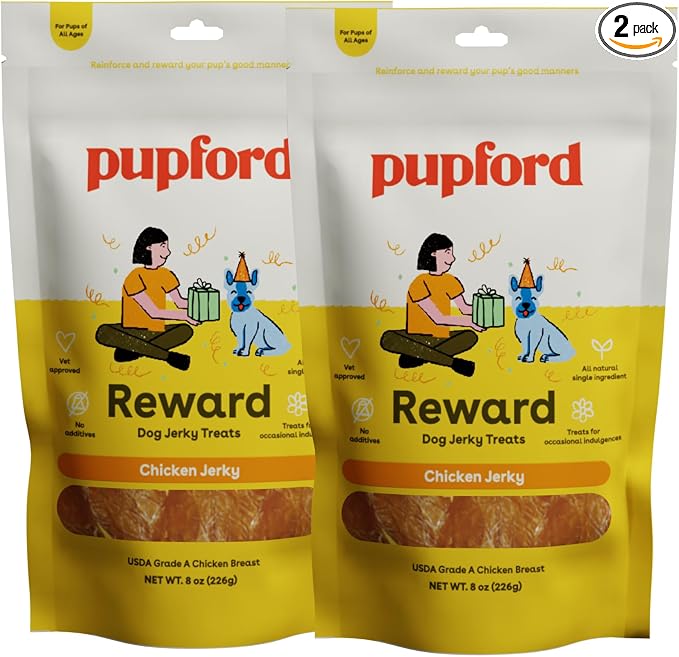 Crunchy Jerky Treats for Dogs & Puppies, Made in USA, Single Ingredient, No Fillers (Chicken, 8 oz, 2 Pack)