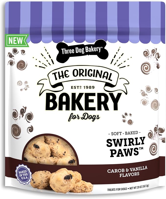 Swirly Paws, Soft-Baked Puppy Training Treats with Carob Chip & Vanilla, Biscuits for Dogs