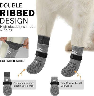SCENEREAL Dog Socks to Prevent Licking Paws for Hot/Cold Pavement, Anti Slip High Top Dog Grip Socks for Hardwood Floors, Dog Shoes Booties&Paw Protector for Small Medium Large Senior Dog, Grey L