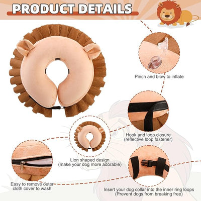 KOOLTAIL Inflatable Dog Cone Collar, Soft Donut E Collar for Dogs After Surgery to Stop Licking Enhanced Alternative, Blow Up Pet Neck Pillow Recovery Adjustable Cone for Dog Cat, Lion L