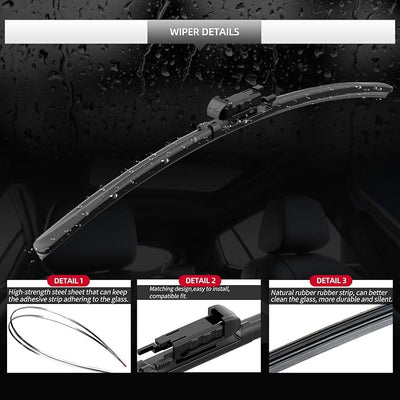 Front and Rear Windshield Wipers for Toyota Sequoia 2008-2022 | Quiet and Streak-Free Front and Back Wiper Blades Assembly All-Season OEM Automotive Replacement Accessories