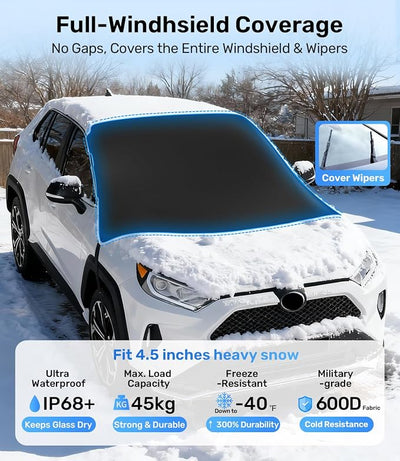 Zanch Upgrade Windshield Cover for Ice & Snow [Fast Install & Removal] 600D Oxford Fabric Against Magnetic Fit Snow, Ice, Frost, Winter Accessories - Fit for All Sedans/Cars - (69''x48'')