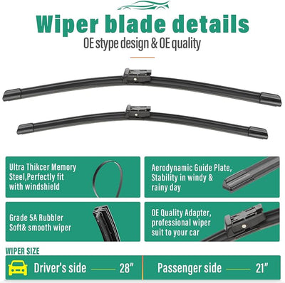 28" 21" Windshield Wiper Blades Replacement for Ford Transit-150 Transit-250 Transit-350 350HD 2015 2016 2017 2018 2019 2020 2021 2022 2023 2024 2025 Premium All Weather Front Wipers Set (Pack of 2)