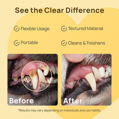 HICC PET Teeth Cleaning Wipes for Dogs & Cats, Vet-Recommended Remove Bad Breath & Plaque & Tartar Buildup Dog Finger Toothbrush Wipes, Dog Tooth Brushing Kit Remove Stain & Gum Care for Small Animal