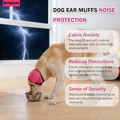 Dog Ear Covers for Grooming,Bathing & Blow Drying,No Shake Ear Wraps Anxiety Relief,Adjustable Quiet Ears for Dogs Comfort Calming Hood for Thunderstorms,Fireworks,Pink,L