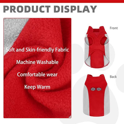KOOLTAIL Small Dog Sweater - Dog Fleece Vest Jacket with Leash D-Ring for Small Medium Dogs, Soft Pullover Winter Warm Cold Weather Coats, Pet Fall Clothes Outfit for Puppy Cat Boys&Girls, Red S