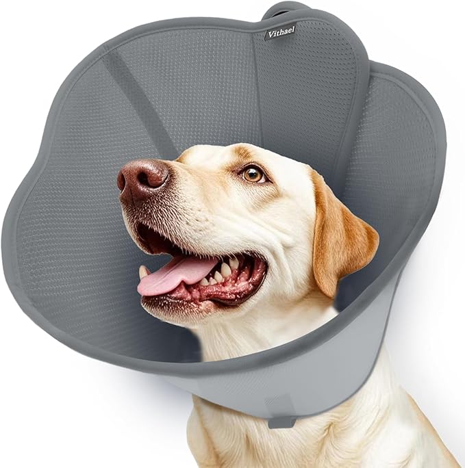 Upgraded Dog Cone Collar for Large Medium Dogs, Soft Dog Cone with Double-Layer Design, Adjustable Pet Recovery Collar for Dogs After Surgery, Elizabethan Collar (XL, Grey)