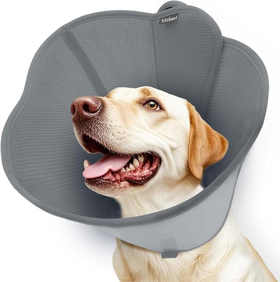 Upgraded Dog Cone Collar for Large Medium Dogs, Soft Dog Cone with Double-Layer Design, Adjustable Pet Recovery Collar for Dogs After Surgery, Elizabethan Collar (XXL, Grey)