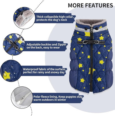 CuteBone Waterproof Thick Dog Winter Coat Doggie Jacket Warm Pet Clothes Comfortable Puffer Dog Vest for Small Medium Large Dogs with Harness Hole YRFN21L