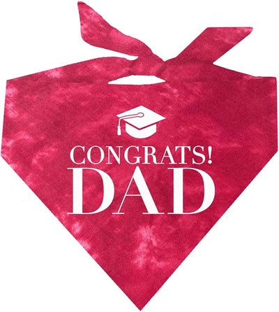 Congrats Dad Dog Bandana | 100% Cotton Tie Dye Triangle | Made in USA | Graduation | College | Senior Year | Family Support | Class of | One Size | Red Scrunch (420)