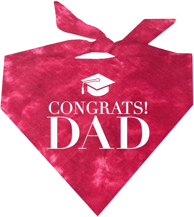 Congrats Dad Dog Bandana | 100% Cotton Tie Dye Triangle | Made in USA | Graduation | College | Senior Year | Family Support | Class of | One Size | Red Scrunch (420)