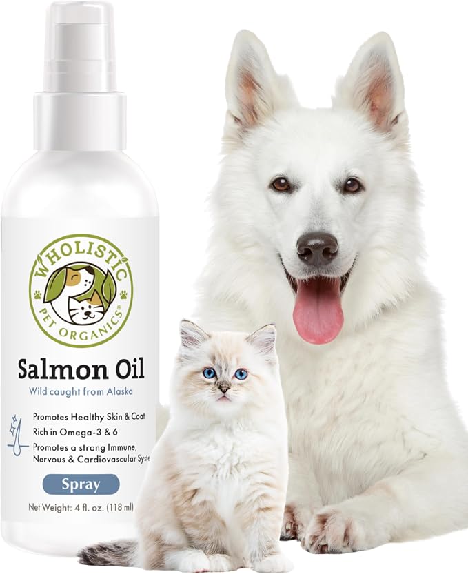 Wild Alaskan Salmon Oil for Dogs and Cats - Omega 3 Fish Oil for Dogs & Cats - Cat & Dog Skin and Coat Supplement for Heart, Joints - DHA, EPA Omega 3 Liquid Food Topper - 4 oz