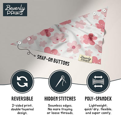 Snap-On Dog Bandana for Small Medium Large Pets, Dogs Cats Adjustable Handkerchief Scarf for Girl & Boy, Funny Cute Puppy Apparel & Accessories (Pink Flowers, Large)