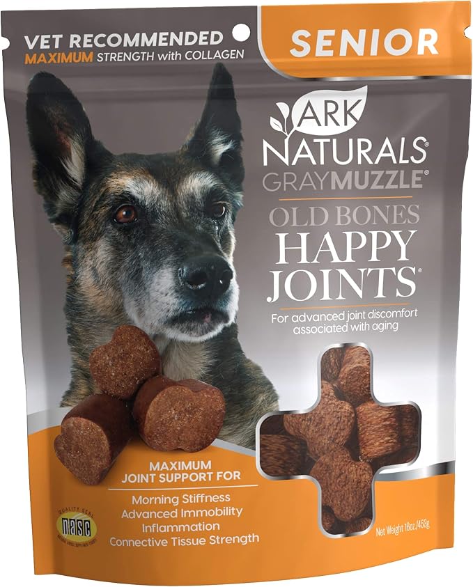 Gray Muzzle Old Dogs Happy Joints Chews for Large Breed Dogs, Vet Recommended to Support Cartilage and Joint Function, 500 mg Glucosamine, 16.5 oz Bag, Packaging May Vary (71008)