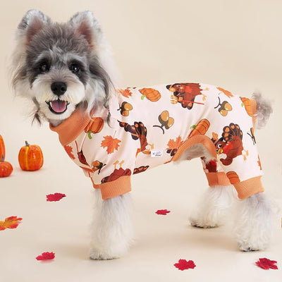 XPUDAC 4 Pack Thanksgiving Turkey Dog Pajamas Soft Strechy Puppy Onesies Funny Pet Fall Clothes for Small Medium Dogs Boy Girl Cat Doggy Costume, 2XL