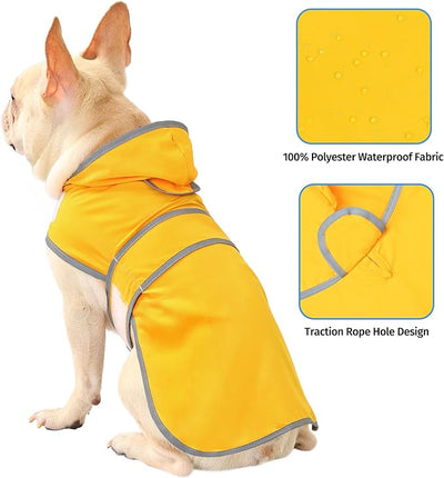 Dog Raincoat for Medium Dogs Waterproof Jacket Hooded Rain Coats with Reflective Strips Leash Hole & Poncho Adjustable Fit (Yellow,M)