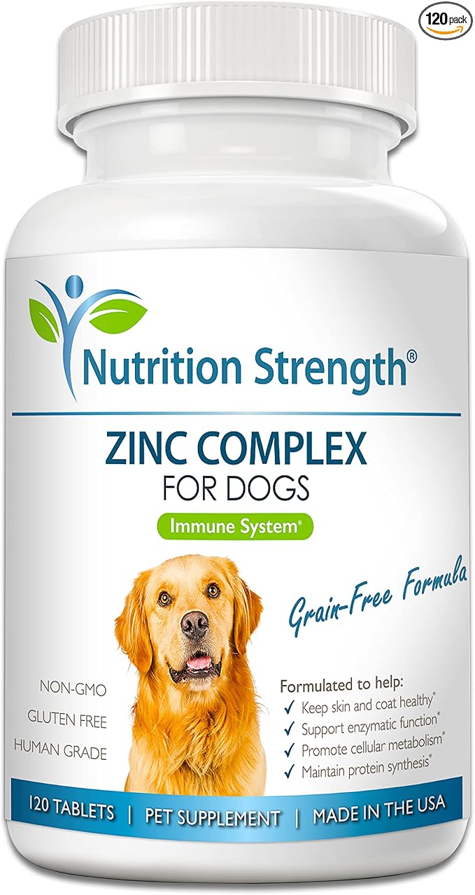 Zinc for Dogs to Support Healthy Skin & Coat, Promote Normal Growth, Balanced Immune Function & Cellular Metabolism, with Biotin, Folate, Selenium & Vitamin E, 120 Chewable Tablets