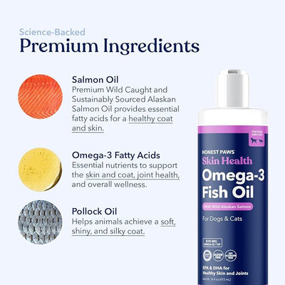 Honest Paws Salmon Oil for Dogs & Cats – Omega 3 Fish Oil Supplement for Skin, Coat, Joint & Heart Health – Natural, Sustainably Sourced Wild Alaskan Salmon, 16 oz (Pack of 2)