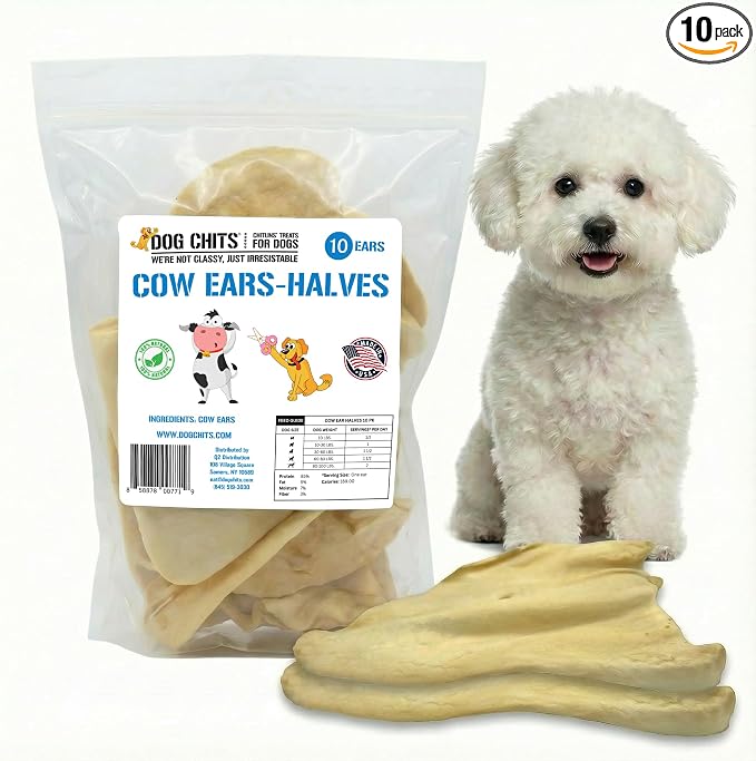 Cow Ears for Dogs – All Natural Cow Ear Dog Treats & Training Chews – High Protein, Low Fat – Thick Cut, Half Ears – Dental Clean Crunch – Ideal for Medium & Large Dogs – Large, 10 Pk