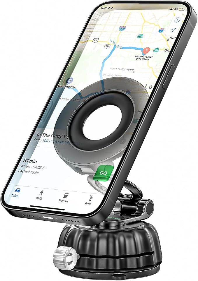 Strong Suction Cup Magnetic Car Phone Holder for iPhone & Android Phones, Shock-Resistant Phone Mount for Dashboard Windshield, 360° Rotation, Heavy-Duty, Foldable, Hands-Free, Ideal for Navigation