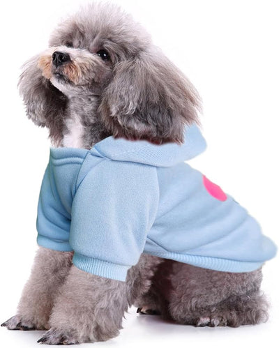 Jecikelon Print Dog Hoodies for Small Dogs, Soft Fleece Puppy Clothes for Pet Cat, Warm Winter Outfits Cold Weather Coats, Cute Sweatshirt Puppies Costume (Light Blue, Medium)