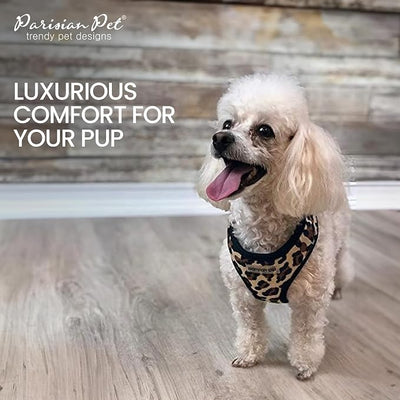 Parisian Pet Leopard Dog Harness - Breathable Mesh No Pull Puppy Harness with Leash Ring - Adjustable Harnesses for Dogs - Soft Padded Step-in Pet Vest - Lightweight Dog Vests for Small Sized Dogs