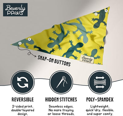 Snap-On Dog Bandana for Small Medium Large Pets, Dogs Cats Adjustable Handkerchief Scarf for Girl & Boy, Funny Cute Puppy Apparel & Accessories (Yellow Gecko, X-Large)
