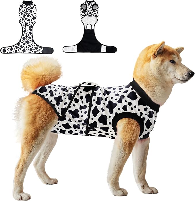 Dog Surgery Recovery Suit,Female Male Dog Onesie for Spay Neuter,Substitute E-Collar & Cone,Anti-Licking Breathable Onesie for Small Medium Large Dogs,Cow Large