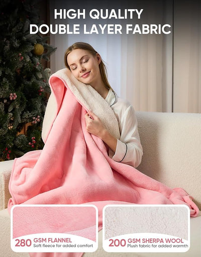 12V/24V Heated Car Blanket, Electric Blanket Flannel Heating Throw for Car, SUV, RV, or Camping, 60" x 44", Hi/M/Lo Heating Settings, Auto-Off Timer,Pink