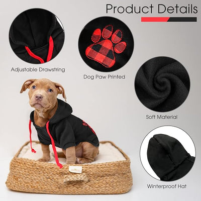 SAWMONG Dog Hoodie,Flannel Pet Hooded Sweater with Hat Puppy Pullover Sweater Shirt,Dog (Black,S)