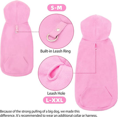 EXPAWLORER Dog Hoodie Fleece Sweater Vest, Hooded Dog Sweatshirt Fall Winter Pet Clothes with Leash Ring, Sleeveless Warm Cozy Puppy Clothing for Cat Small Medium Large Dogs Girl Boy, Pink M