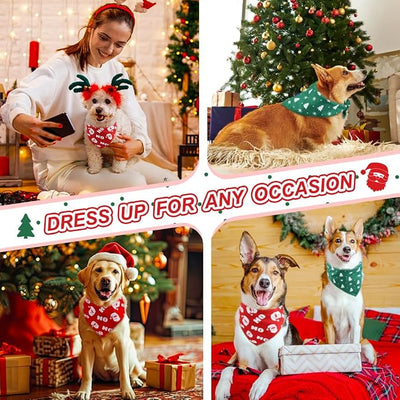Vivifying Dog Christmas Bandana, 2 Pack Santa Claus and Christmas Tree Pet Scarves for Small Medium and Large Dogs, Holiday Costume for Photo Prop, and Party Decor (Large, Red&Green)