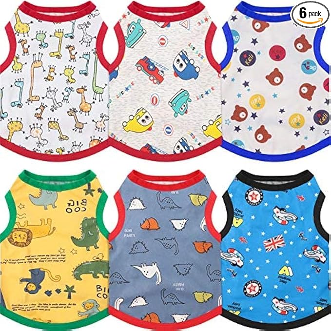 6-Piece Dog Shirts - Cute Printed Cotton Pet Shirts & Sweatshirts for Dogs (L)
