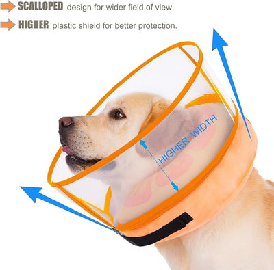 Inflatable Dog Cone Collar for Large Medium Small Dogs, Soft Dog Donut Collar Adjustable Recovery Cone for Pets After Surgery, Extra Enhanced Anti-Licking Guard Shield for Pets (ML, Orange)