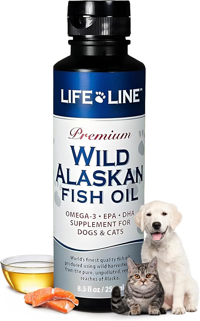 Wild Alaskan Fish Oil Omega-3 Supplement for Skin & Coat – Supports Brain, Eye & Heart Health in Dogs & Cats, 8.5oz