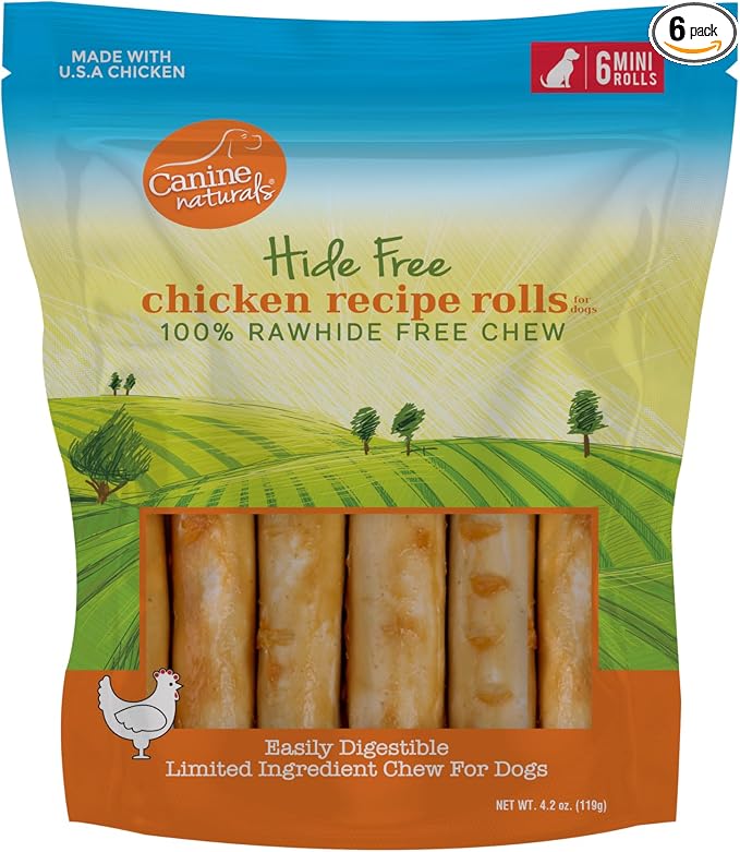 Chicken Recipe Chew - Rawhide Free Dog Treats - Made from USA Raised Chicken - All-Natural and Easily Digestible - Mini (6 Count) for Dogs Under 20 lb
