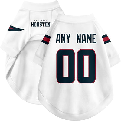 Houston Dog Clothes Jersey Style Personalized Pet T Shirt with Custom Name Number for Small Medium Large Dogs