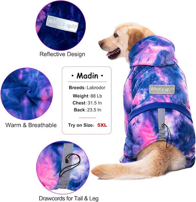 Dog Hoodies Winter Coat for Large Medium Dogs, Pullover 7 Legs Warm Coat Hooded Sweatshirt, Fleece Hoodie for Cold Weather (Bandhnu Pink, 7X-Large)