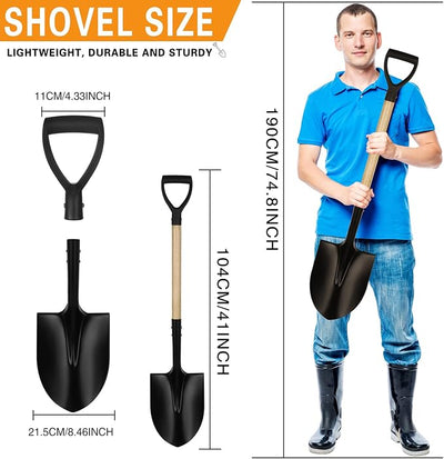 41-Inch Round Heavy Duty Digging Shovel, Wooden Handle with D-Grip & Alloy Steel Head, Ideal for Garden, Construction, and Masonry - Perfect for Digging Soil, Dirt, and Gravel