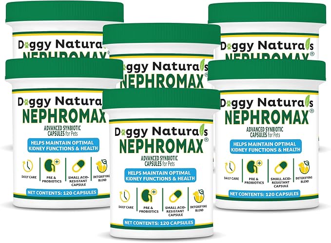 NEPHROMAX™ Kidney Support Supplement Synbiotic (720 Caps) Kidney Pre Probiotic Support Supplement for Cats and Dogs - 36 Billion CFU - Manage Renal Toxins - CKD - Made in USA - No Refrigeration Req.