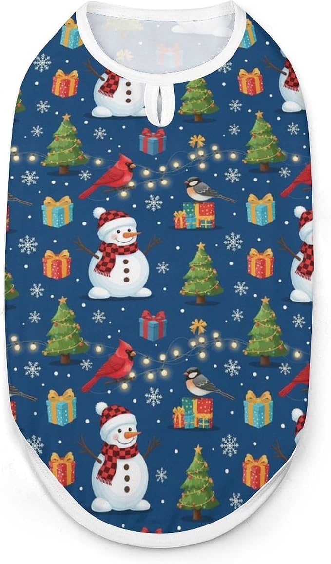 Fitted Pet Vest for Dogs, Puppy Sleeveless Shirt Christmas Tree Bird Snowman, Breathable Daily & Outdoor Pet Wear, X-Large