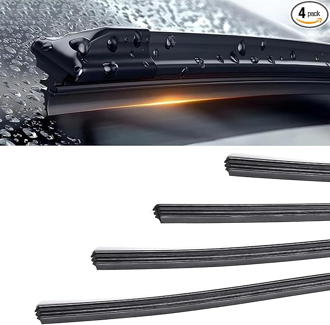 4 PCS Wiper Blade Refills, 28 Inches Rubber Windshield Wiper Refill, DIY Frameless Wipers Blade Insert, Universal for Car, Truck, SUV (Black)