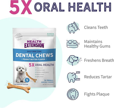 Health Extension Peanut Butter Dental Bones for Dogs, 14 Small Bones, Healthy Gums, Freshens Breath, Cleans Teeth, Training or Reward 6 oz Bag (Pack of 4)